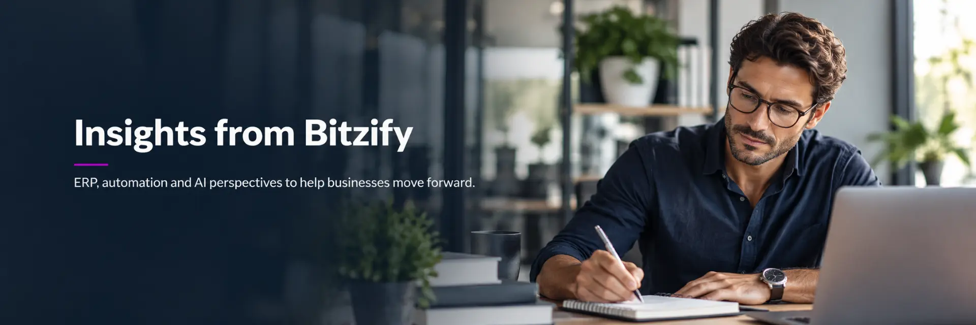 Insights from Bitzify — ERP automation and AI perspectives, with a specialist working in a bright office.