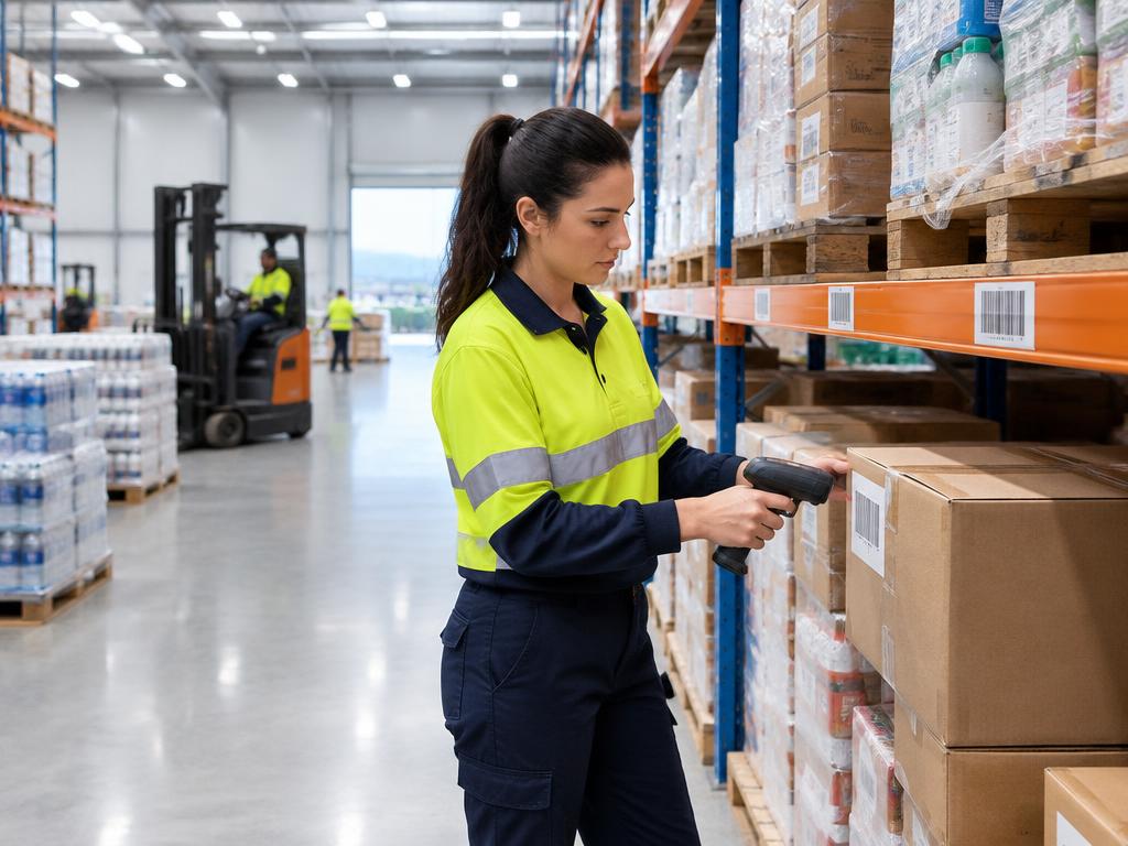 Warehouse worker scanning a carton in a distribution centre